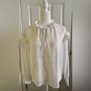 Tommy Hilfiger White Ruffle Tie-Neck Blouse